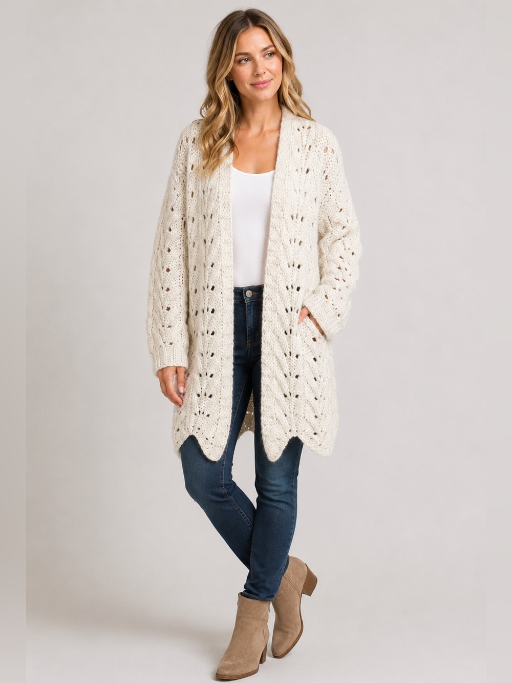 Moon & Madison Open Front Long Cardigan Chunky Knitted Sz S Oversized